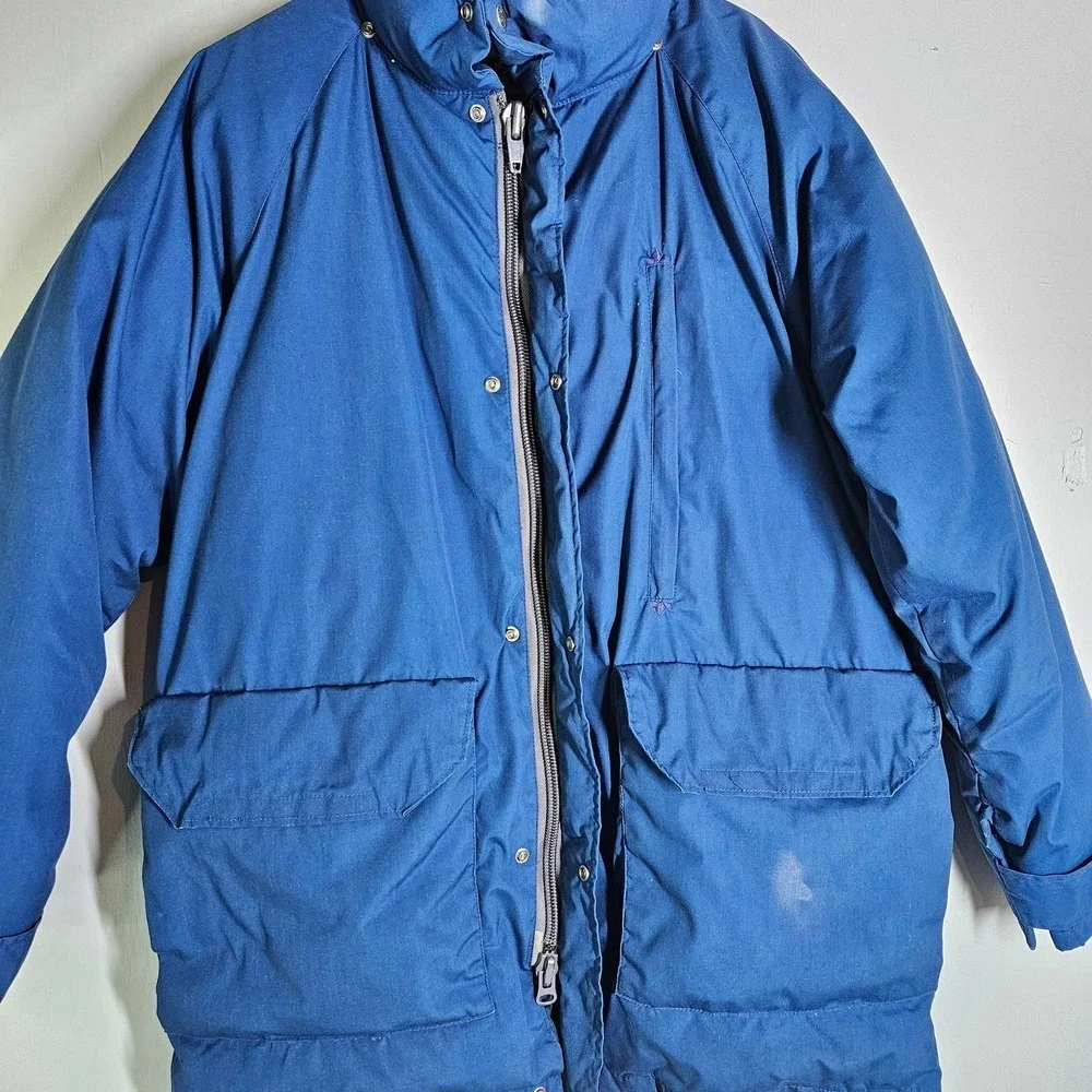 Vintage The North Face 60s 70s‎ Brown Label Down Coat Parka L Blue - Flaws